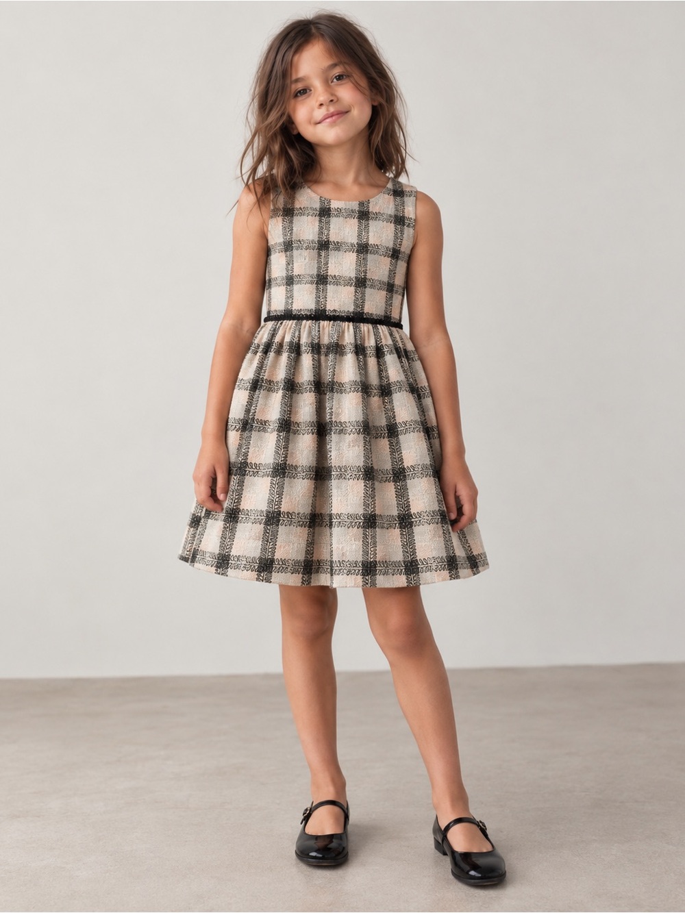 Pippa & Julie Cream and Black Plaid Sleeveless Dress ~ size 5